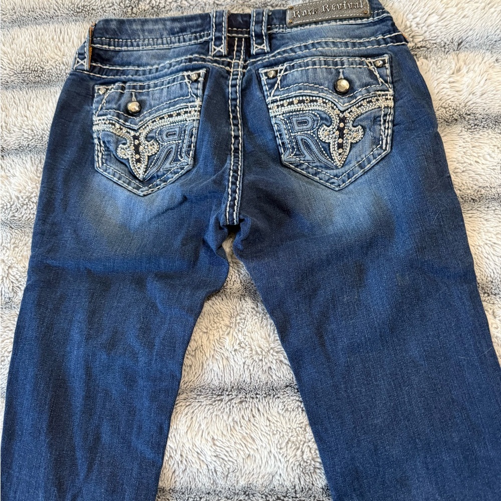 Rock Revival Blue Skinny Jeans with Embroidered Details